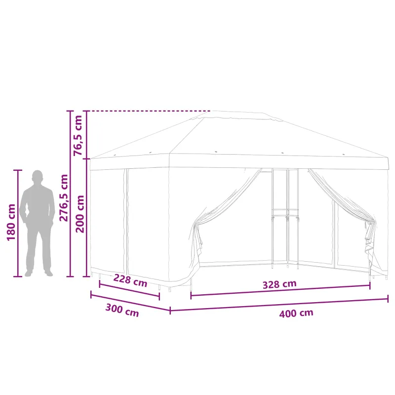 Paviljonas su šoninėmis sienelėmis 4 × 3 m Juoda