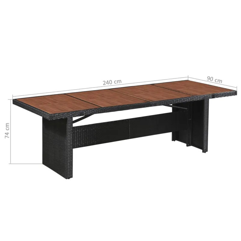 Soodan pöytä, 240x90x74 cm, polyrattana ja akatsia-wood massiivipuu