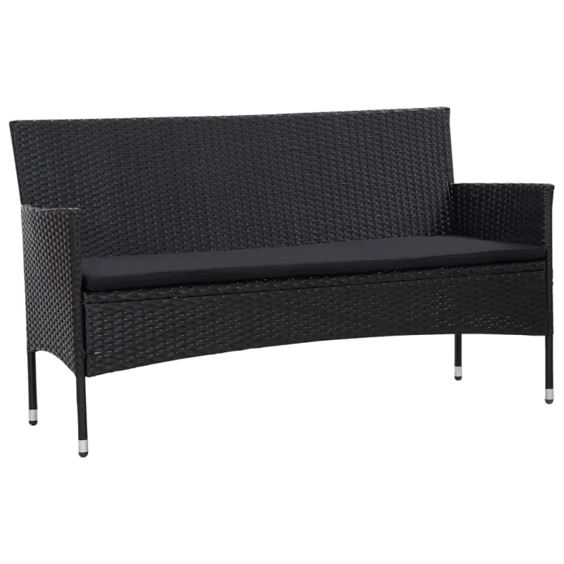 Trivietė sodo sofa su pagalvėlėmis, juodos spalvos, poliratanas