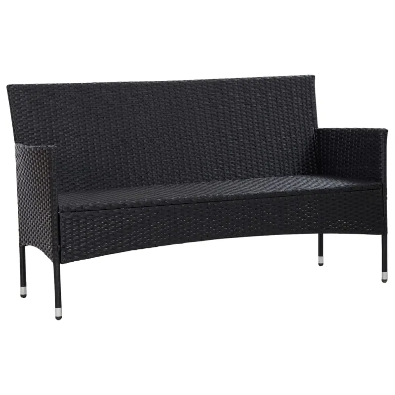 Trivietė sodo sofa su pagalvėlėmis, juodos spalvos, poliratanas