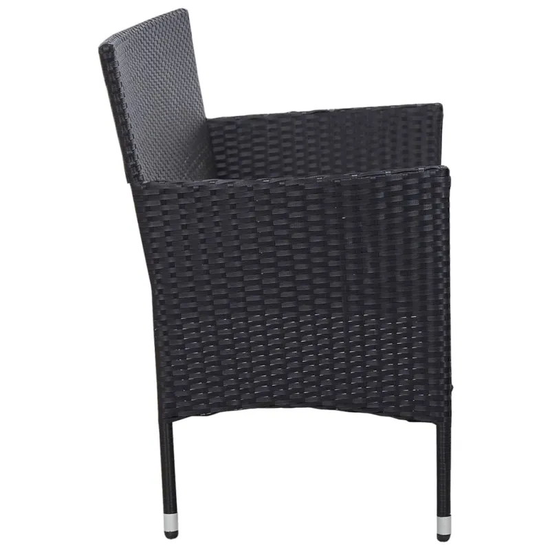 Trivietė sodo sofa su pagalvėlėmis, juodos spalvos, poliratanas