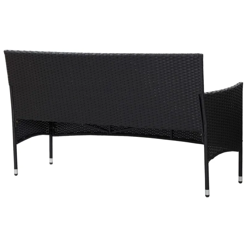 Trivietė sodo sofa su pagalvėlėmis, juodos spalvos, poliratanas