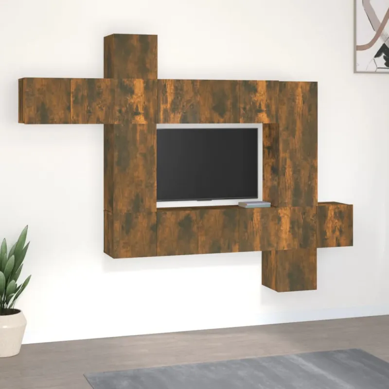 TV spintelių komplektas, 10 dalių, dūminio ąžuolo, mediena