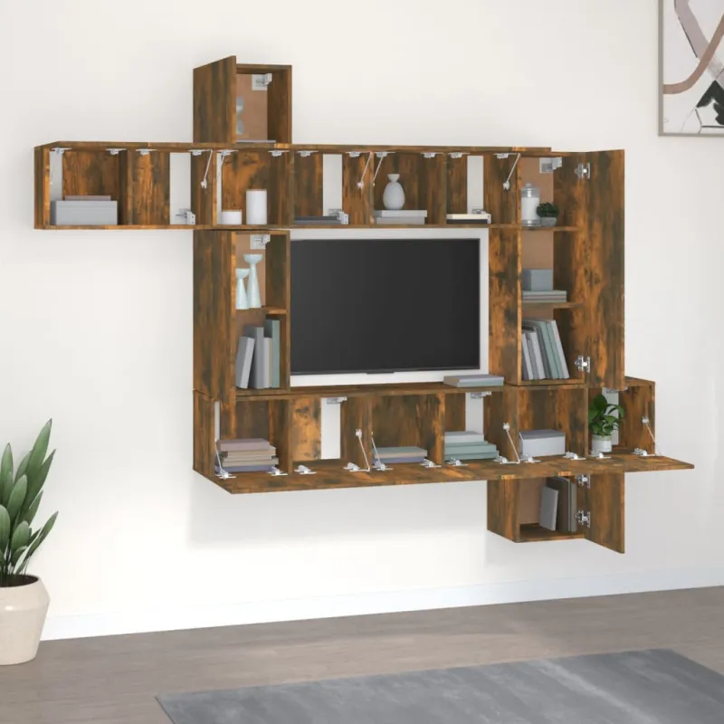 TV spintelių komplektas, 10 dalių, dūminio ąžuolo, mediena