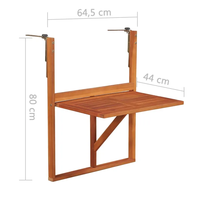 Pakabinettava parvekkeen pöytä, 64,5x44x80cm, akaasiapuu, massiivipuu