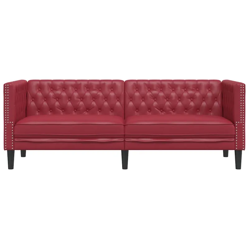 Trivietė chesterfield sofa, raudonojo vyno sp., dirbtinė oda