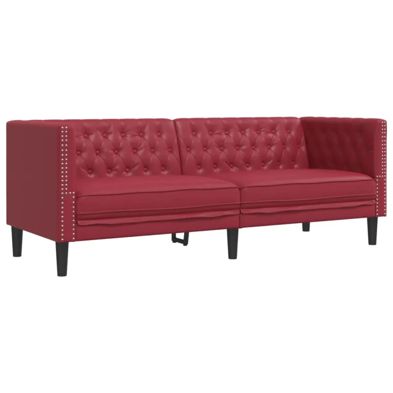 Chesterfield sofų komplektas, 3 dalių, raudonojo vyno spalvos