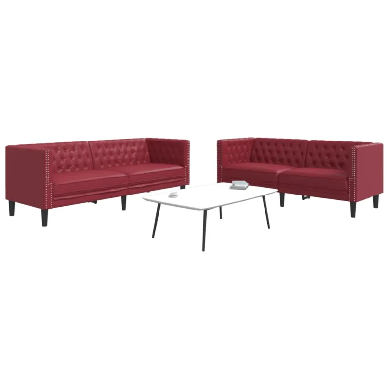Chesterfield sofų komplektas, 2 dalių, raudonojo vyno spalvos