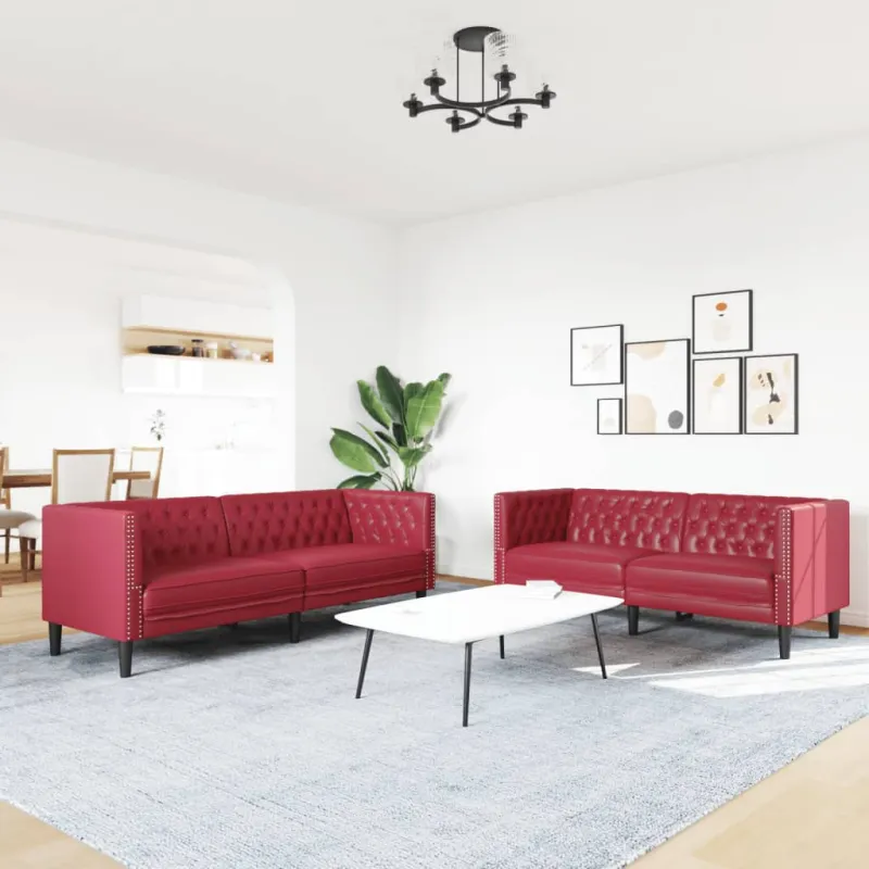 Chesterfield sofų komplektas, 2 dalių, raudonojo vyno spalvos