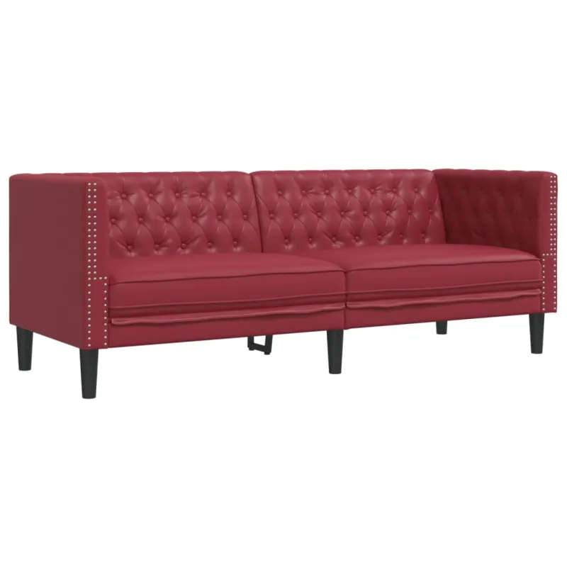 Chesterfield sofų komplektas, 2 dalių, raudonojo vyno spalvos