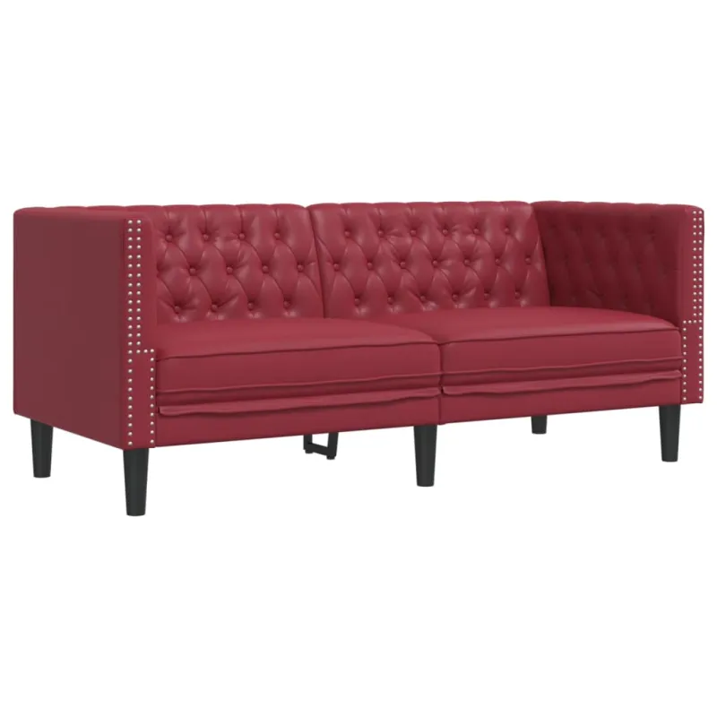 Chesterfield sofų komplektas, 2 dalių, raudonojo vyno spalvos
