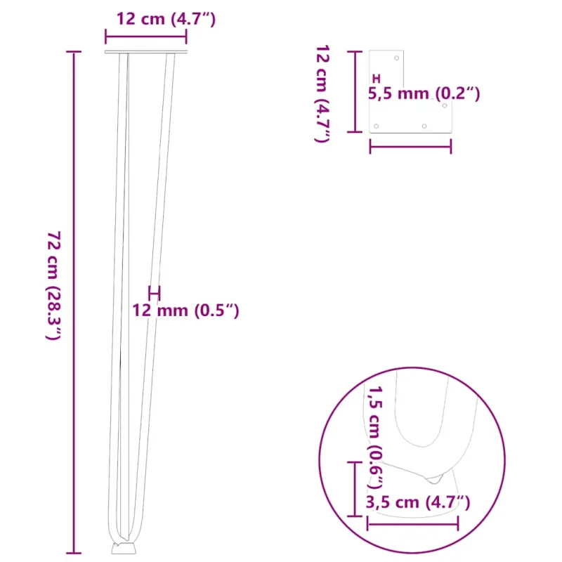 Konsolinių staliukų kojelės, 4 vnt., baltos, 72 cm, plienas