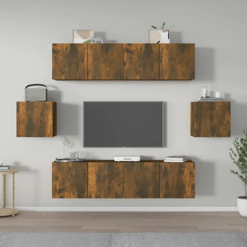 TV spintelių komplektas, 6 dalių, dūminio ąžuolo, mediena