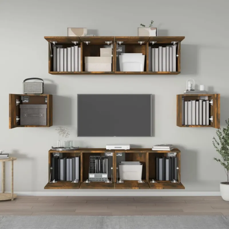 TV spintelių komplektas, 6 dalių, dūminio ąžuolo, mediena