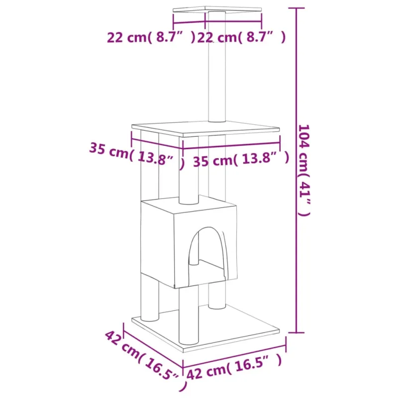 Draskyklė katėms su stovais iš sizalio, kreminės spalvos, 104cm