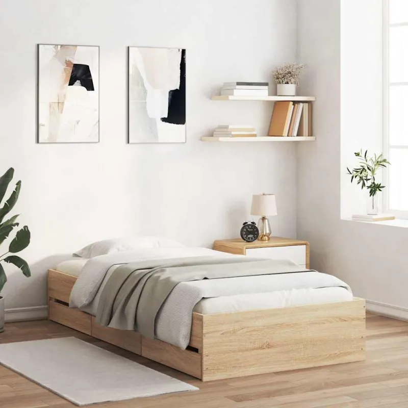Lovos rėmas su stalčiais, ąžuolo, 90x200cm, apdirbta mediena