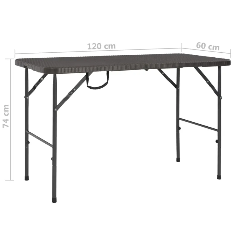 Sulankstettava puutarhapöytä, punainen, 120x60x74cm, HDPE-ratanoimitaatio