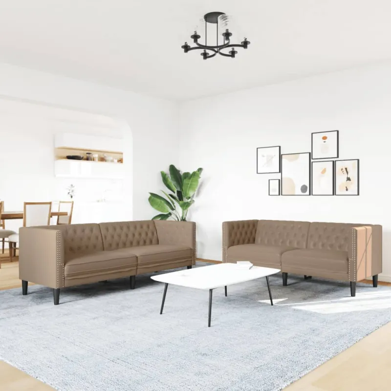 Chesterfield sofų komplektas, 2 dalių, kapučino, dirbtinė oda