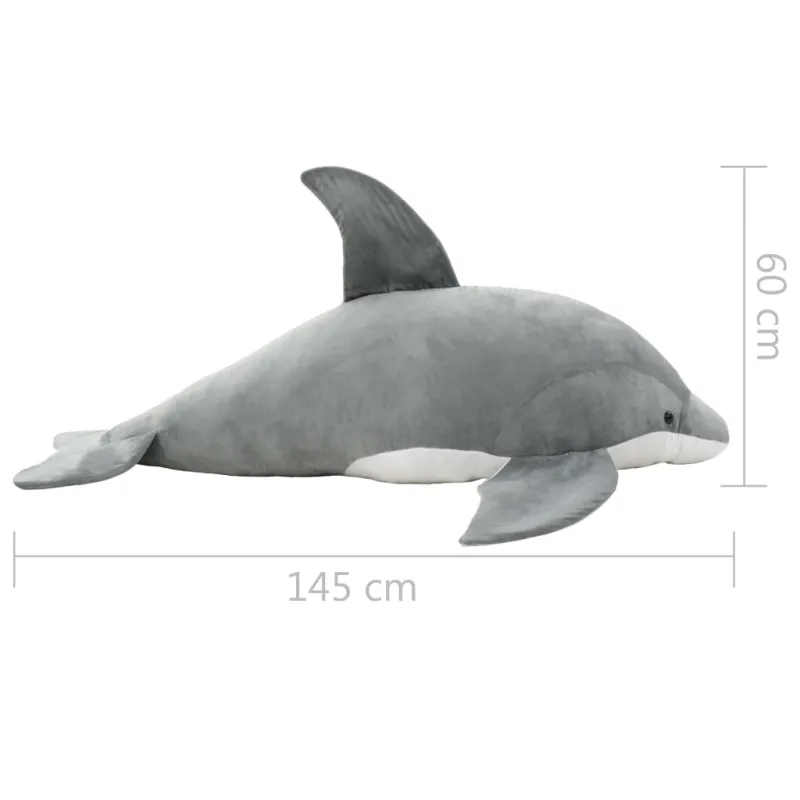 Minkštas žaislinis delfinas, pilkas, pliušinis