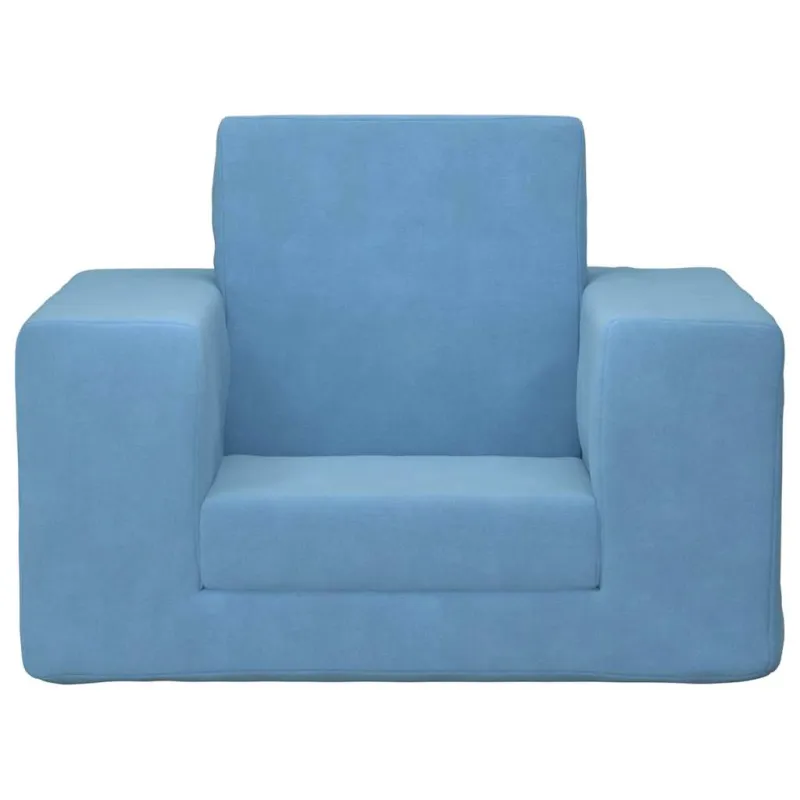 Vaikiška sofa-lova, mėlynos spalvos, minkštas pliušas