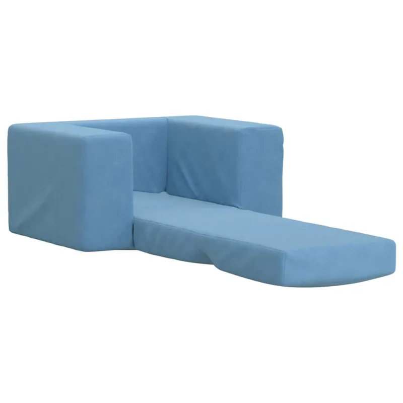 Vaikiška sofa-lova, mėlynos spalvos, minkštas pliušas