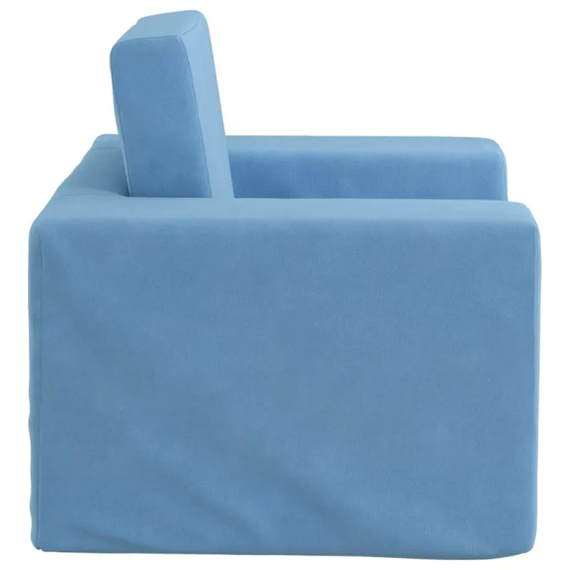 Vaikiška sofa-lova, mėlynos spalvos, minkštas pliušas