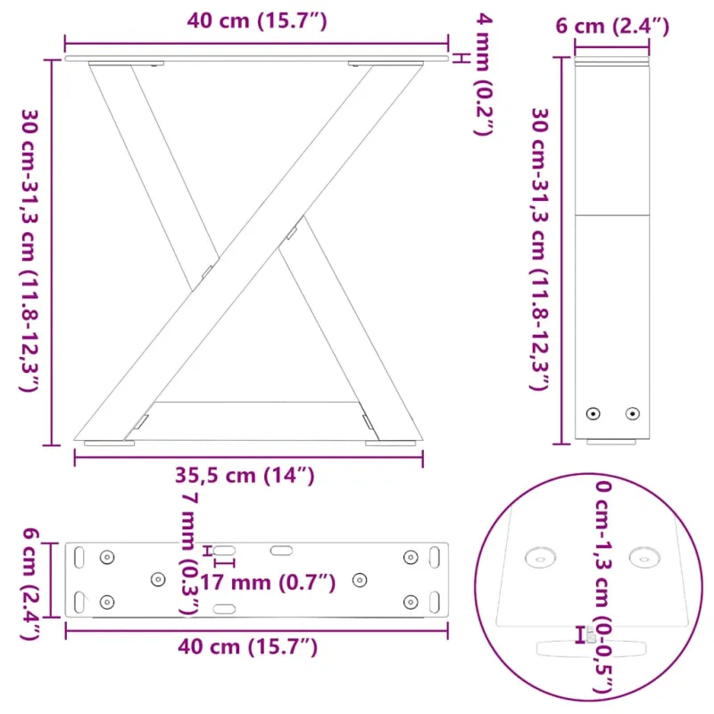 Kavos staliuko kojelės, 2 vnt., juodos, 40x(30-31,3) cm, plienas