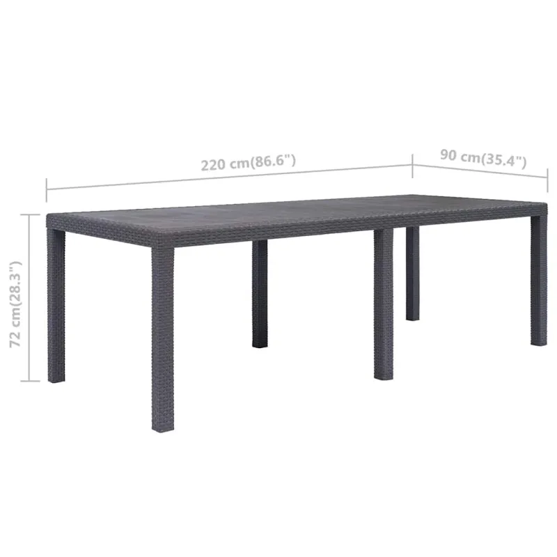 Sodo pöytä, rautasivu, 220x90x72 cm, muovi, pyörillä imitoitu rauta