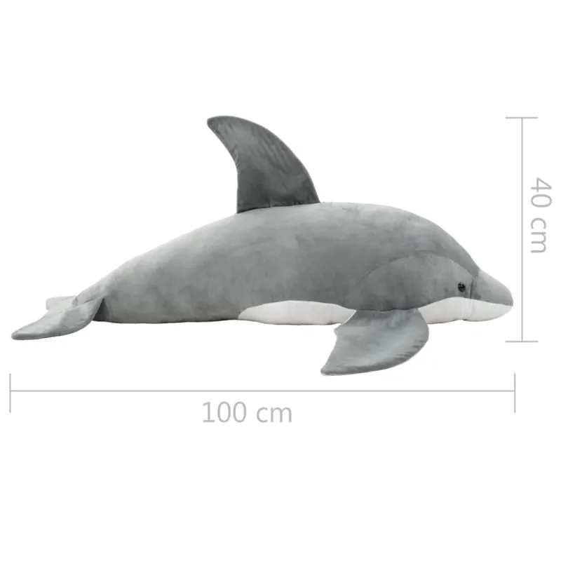 Minkštas žaislinis delfinas, pilkas, pliušinis