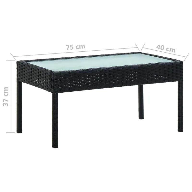 Sodo komplekti, 4 osaa, juoda, polyrattana, pehmusteilla