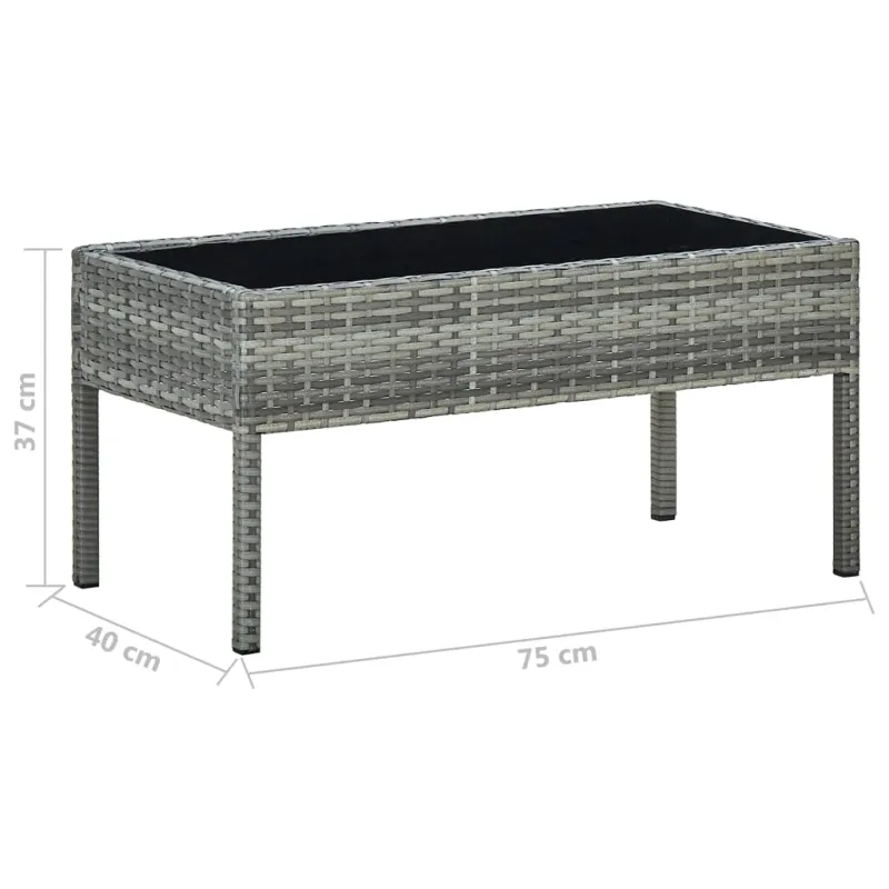 Sodo pöytä, harmaa, 75x40x37cm, polyrattana