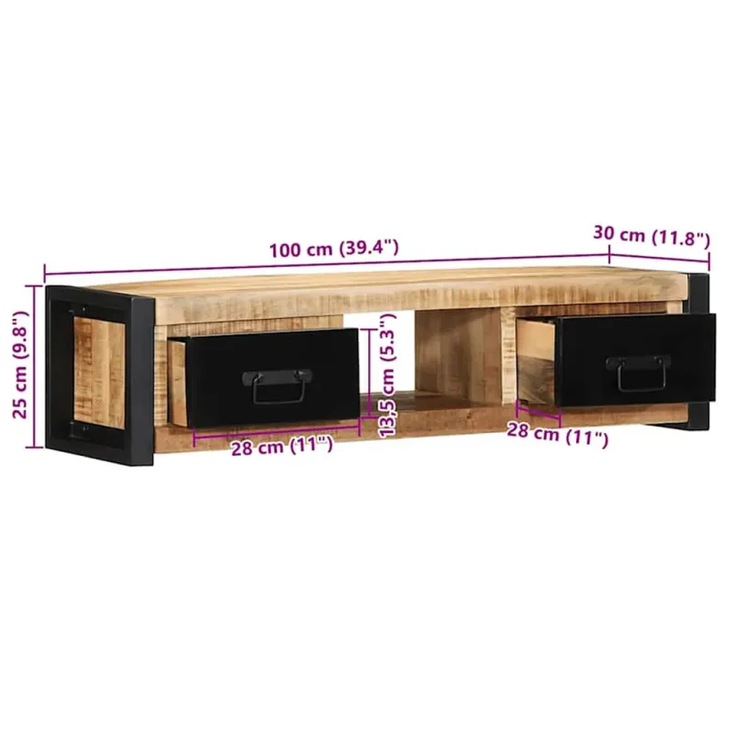 televizoriaus spintelė 100x30x25 cm Masyvus Rough Wood Mango