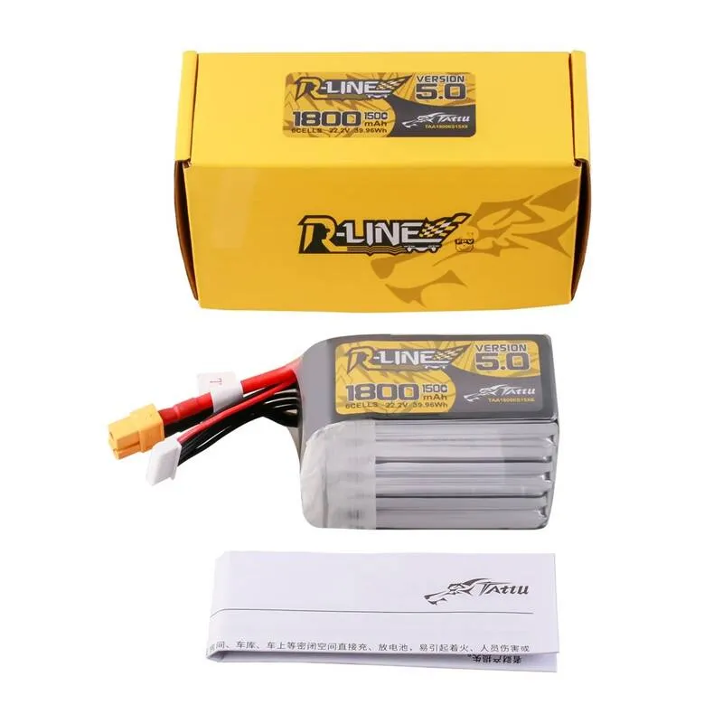 Tattu R-Line Version 5.0 1800 mAh 22,2 V 150C 6S LiPo-akku XT60-liittimellä, yleiskäyttöinen