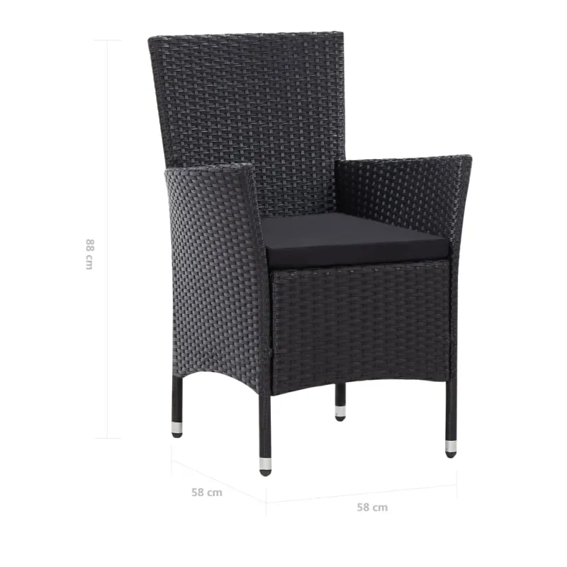 Lauko ruokailuryhmä, 7 osaa, musta, polyrataska