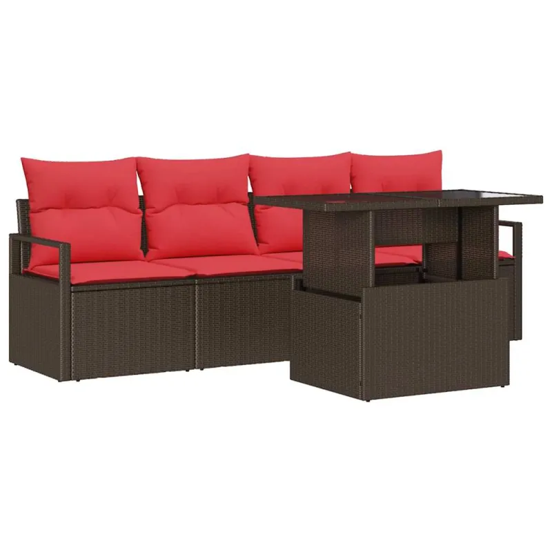Sodo Sofų Rinkinys su saugykla 5 pcs Ruda Poli ratanas
