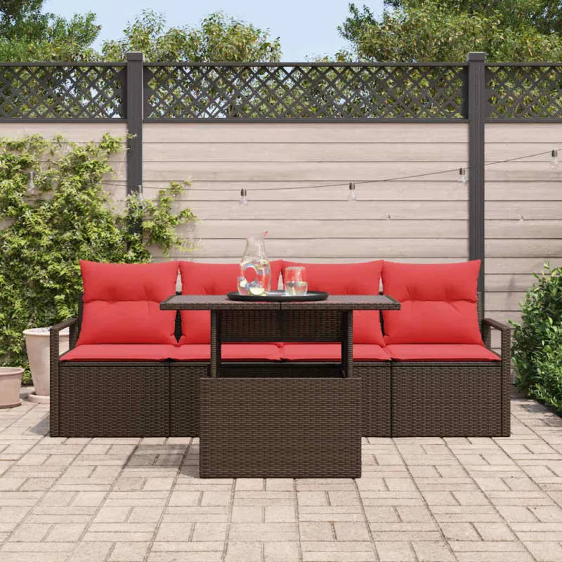 Sodo Sofų Rinkinys su saugykla 5 pcs Ruda Poli ratanas