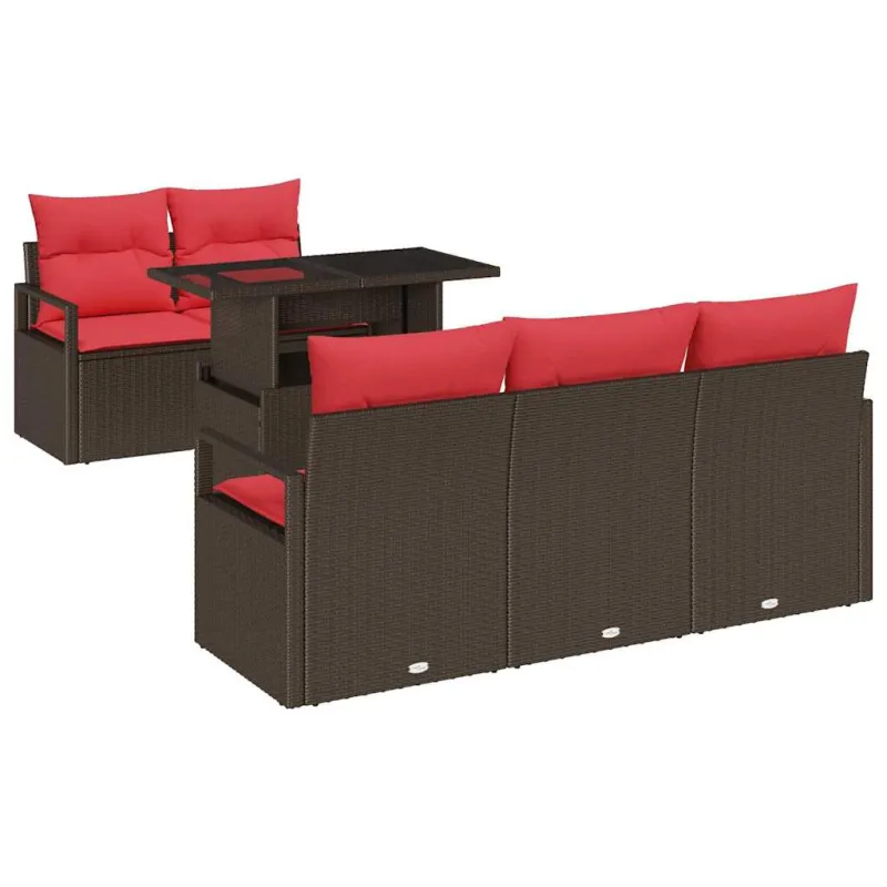 Sodo Sofų Rinkinys su pagalve 6 pcs Ruda Poli ratanas