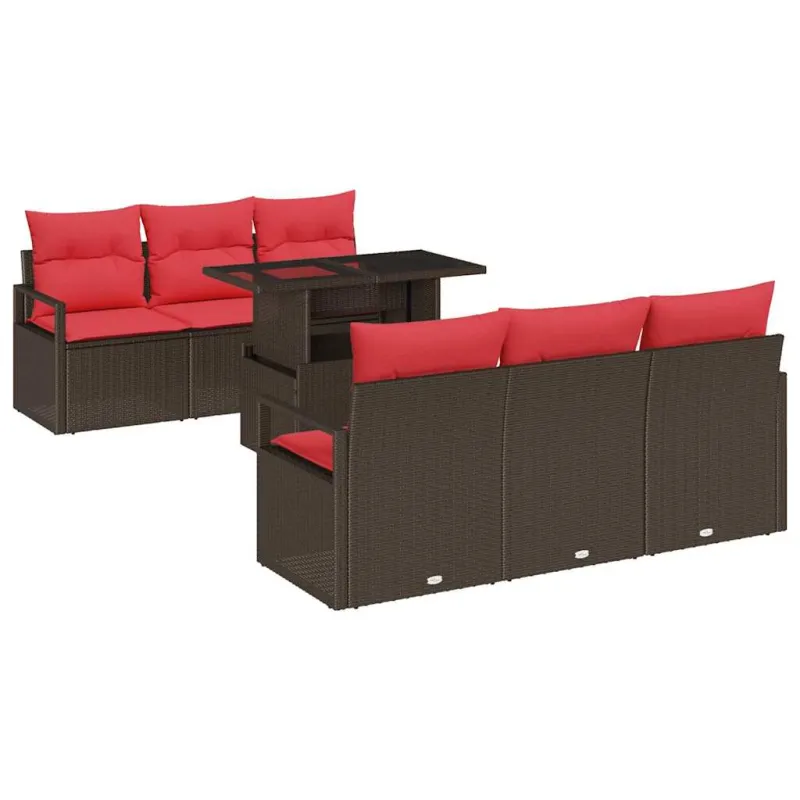 Sodo Sofų Rinkinys su pagalve 7 pcs Ruda Poli ratanas