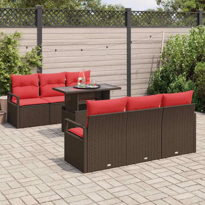 Sodo Sofų Rinkinys su pagalve 7 pcs Ruda Poli ratanas