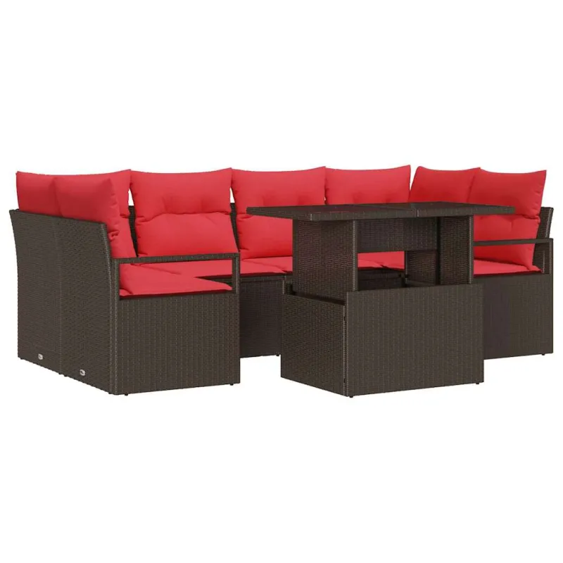 Sodo Sofų Rinkinys su pagalve 7 pcs Ruda Poli ratanas