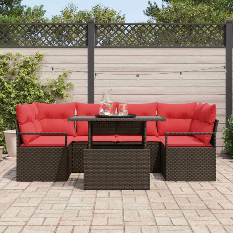 Sodo Sofų Rinkinys su pagalve 7 pcs Ruda Poli ratanas