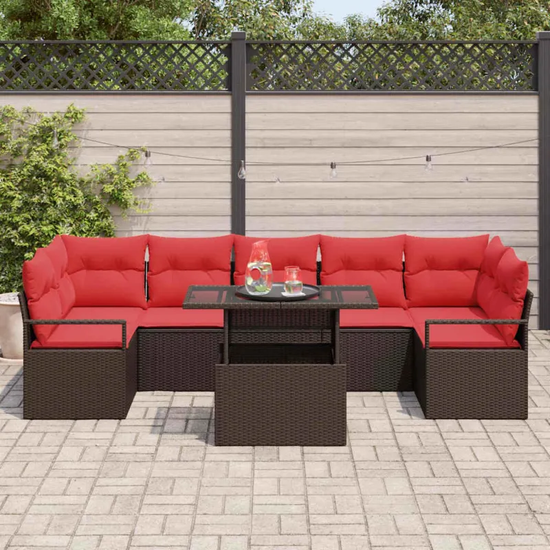 Sodo Sofų Rinkinys su pagalve 8 pcs Ruda Poli ratanas