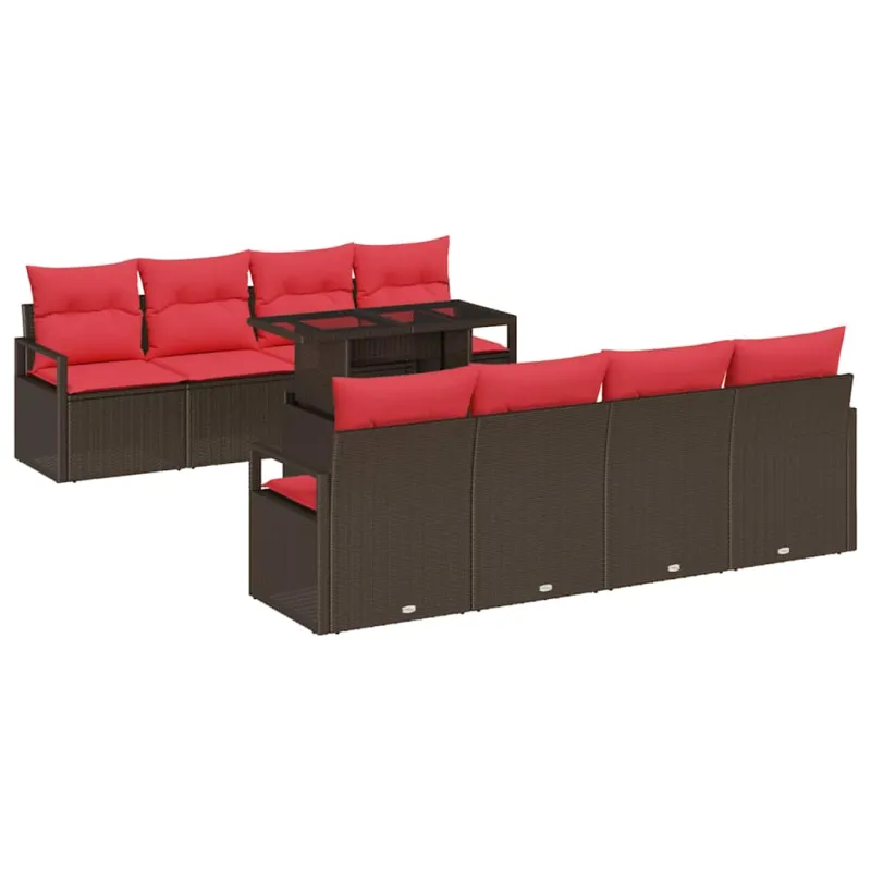 Sodo Sofų Rinkinys su pagalve 9 pcs Ruda Poli ratanas