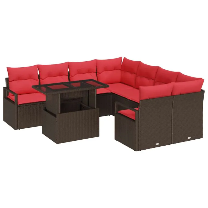 Sodo Sofų Rinkinys su pagalve 9 pcs Ruda Poli ratanas