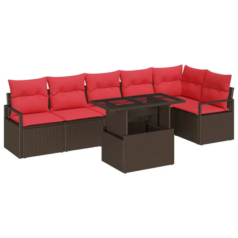 Sodo Sofų Rinkinys su pagalve 7 pcs Ruda Poli ratanas
