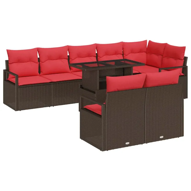 Sodo Sofų Rinkinys su pagalve 9 pcs Ruda Poli ratanas