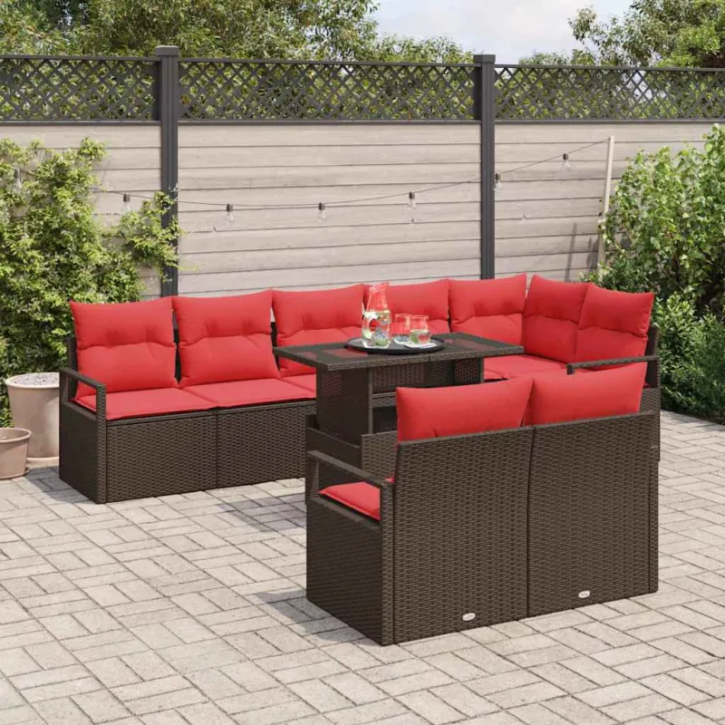 Sodo Sofų Rinkinys su pagalve 9 pcs Ruda Poli ratanas