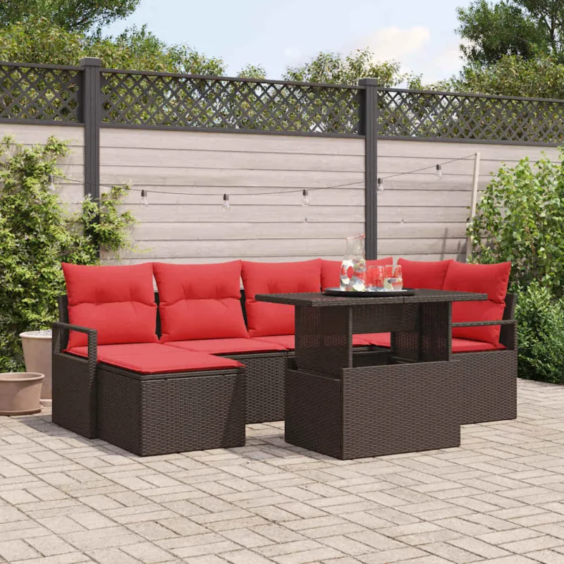 Sodo Sofų Rinkinys su pagalve 7 pcs Ruda Poli ratanas