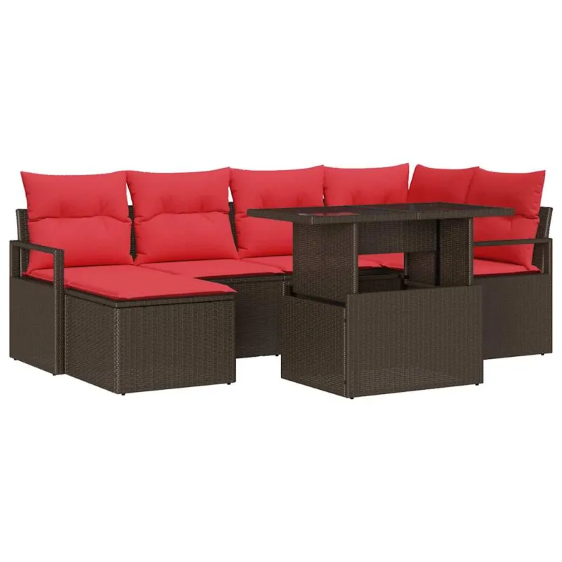 Sodo Sofų Rinkinys su pagalve 7 pcs Ruda Poli ratanas