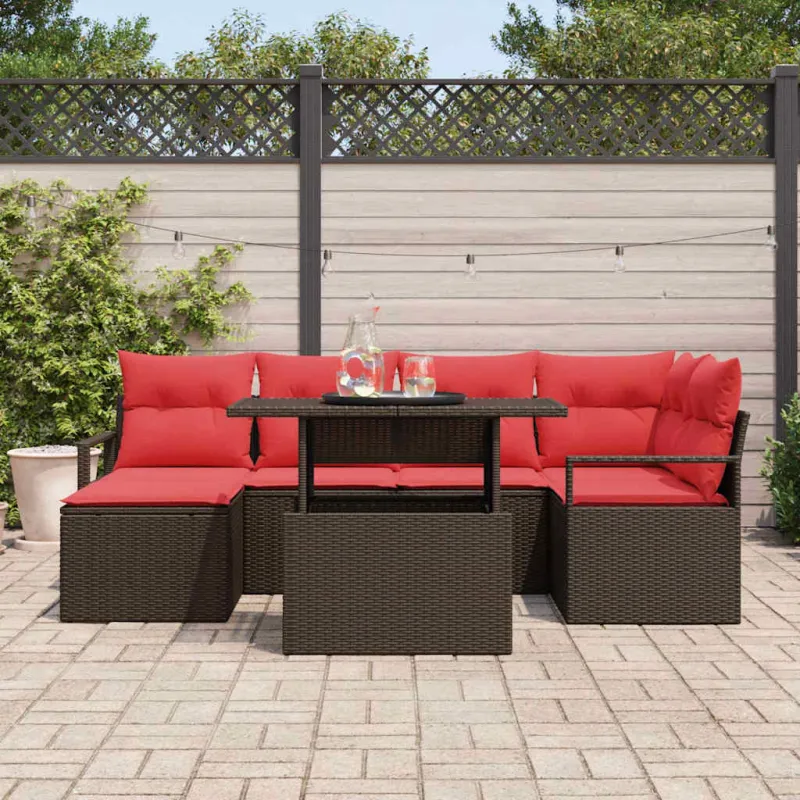 Sodo Sofų Rinkinys su pagalve 7 pcs Ruda Poli ratanas